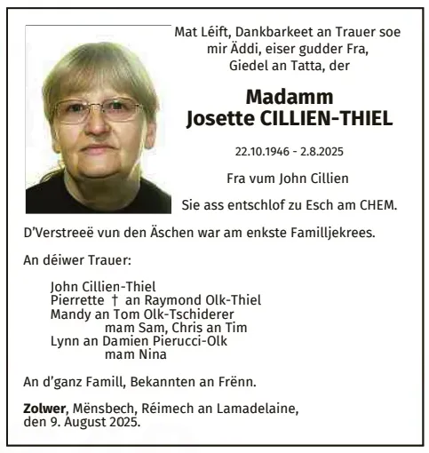 Traueranzeige für Josette Cillien-Thiel