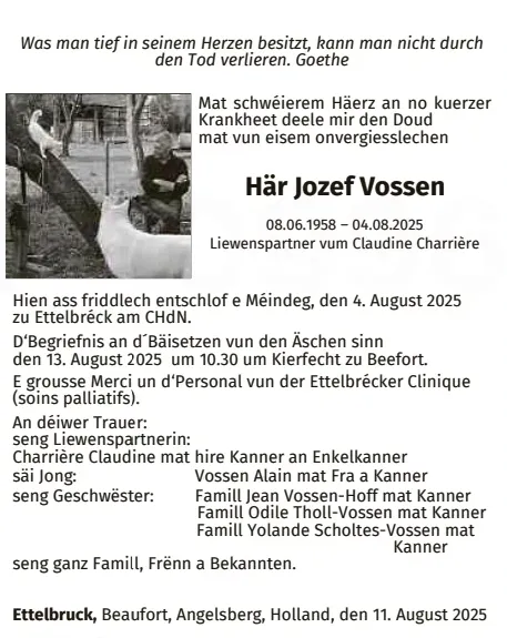 Traueranzeige für Jozef Vossen