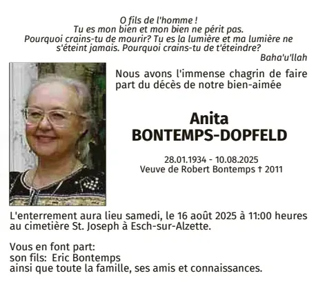 Traueranzeige für Anita Bontemps-Dopfeld