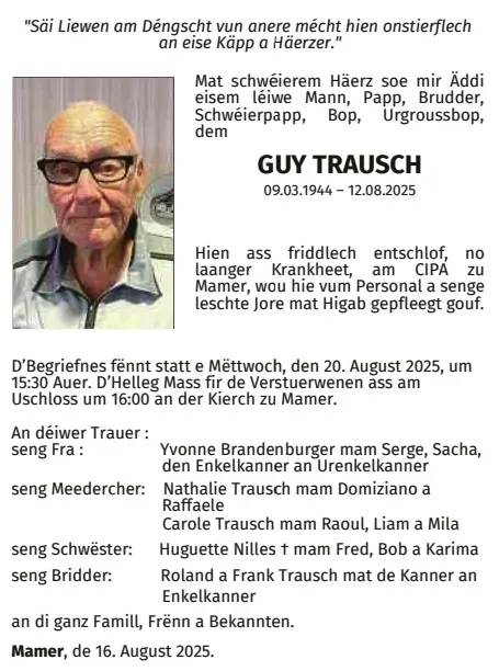 Traueranzeige für Guy Trausch