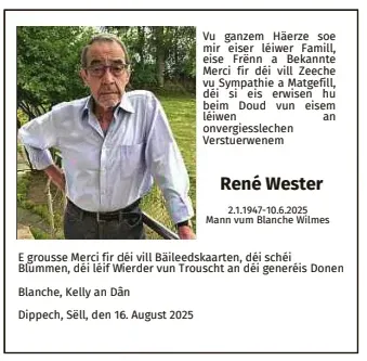 Traueranzeige für René Wester