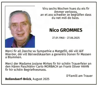 Traueranzeige für Nico Grommes