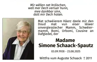 Traueranzeige für Simone Schaack-Spautz