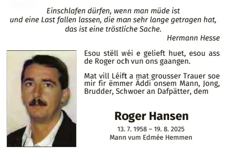 Traueranzeige für Roger Hansen