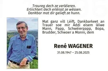Traueranzeige für René Wagener