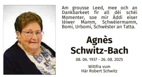 Traueranzeige für Agnès Schwitz-Bach
