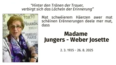 Traueranzeige für Josette Jungers-Weber