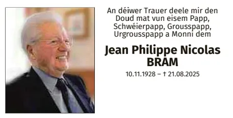 Traueranzeige für Jean Philippe Nicolas Bram