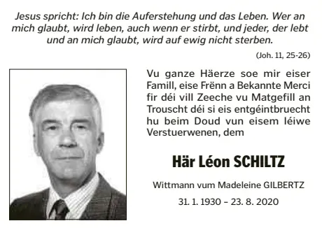 Traueranzeige für Léon Schiltz