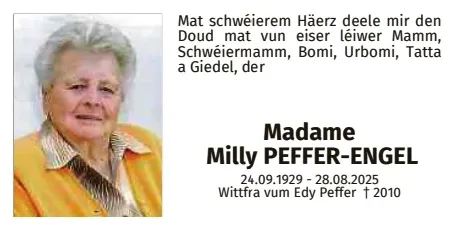 Traueranzeige für Milly Peffer-Engel