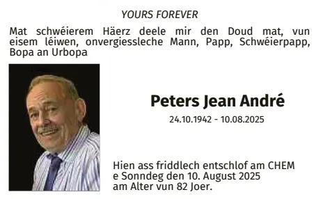 Traueranzeige für Jean André Peters