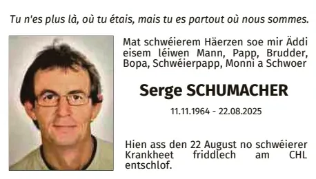 Traueranzeige für Serge Schumacher