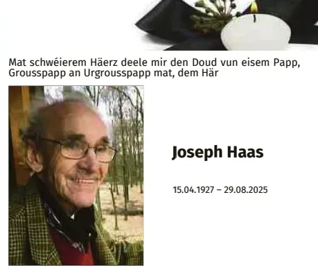 Traueranzeige für Joseph Haas