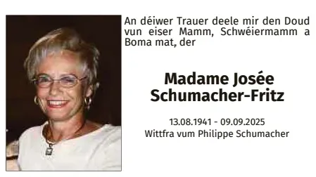 Traueranzeige für Josée Schumacher-Fritz