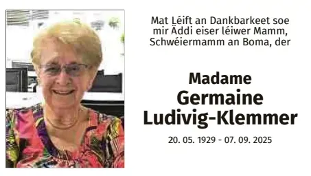 Traueranzeige für Germaine Ludivig-Klemmer