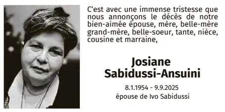 Traueranzeige für Josiane Sabidussi-Ansuini