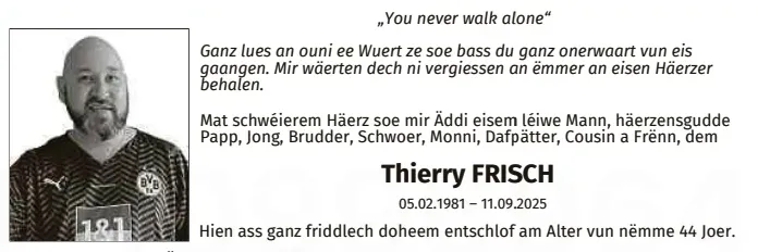 Traueranzeige für Thierry Frisch