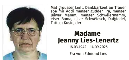 Traueranzeige für Jeanny Lies-Lenertz