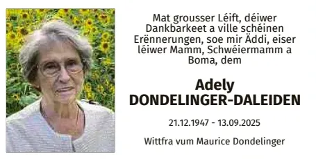 Traueranzeige für Adely Dondelinger-Daleiden