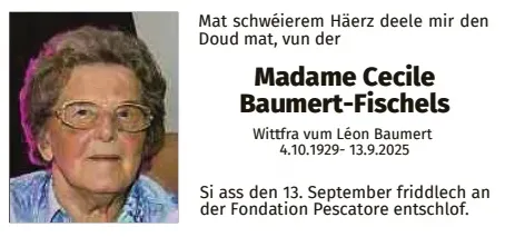 Traueranzeige für Cecile Baumert-Fischels