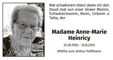 Traueranzeige für Anne-Marie Heinricy