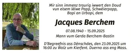 Traueranzeige für Jacques Berchem