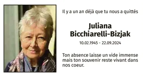 Traueranzeige für Juliana Bicchiarelli_ Bizjak