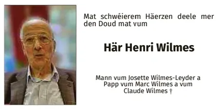 Traueranzeige für Henri Wilmes