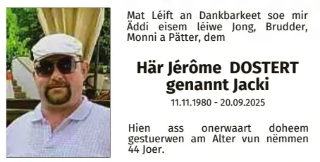 Traueranzeige für Jérôme Dostert