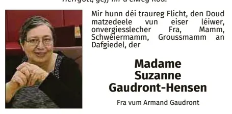 Traueranzeige für Suzanne Gaudront-Hensen