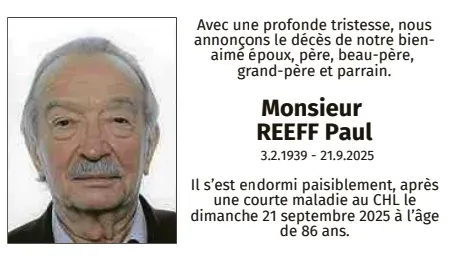 Traueranzeige für Paul Reeff