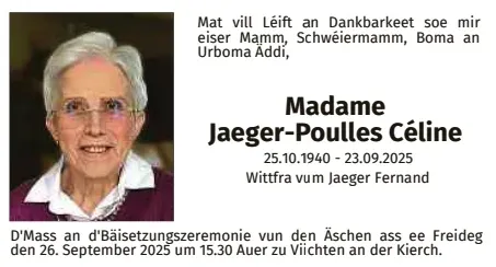 Traueranzeige für Céline Jaeger-Poulles