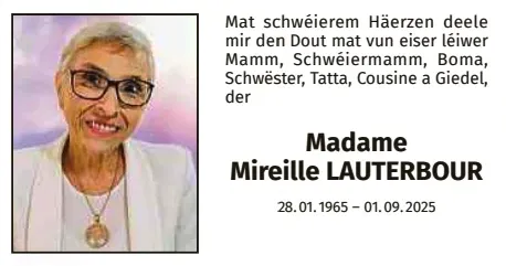 Traueranzeige für Mireille Lauterbourg