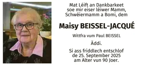 Traueranzeige für Maisy Beissel-Jacqué