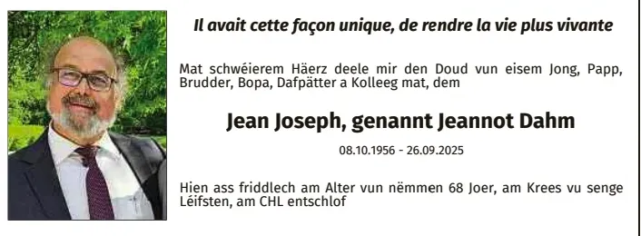 Traueranzeige für Jean Joseph Dahm