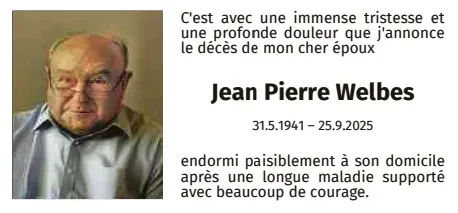 Traueranzeige für Jean Pierre Welbes