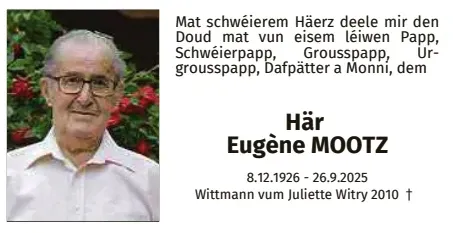 Traueranzeige für Eugène Mootz