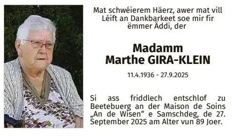 Traueranzeige für Marthe Gira-Klein