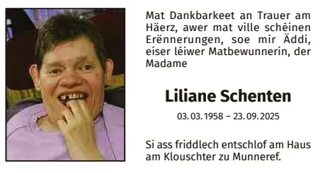 Traueranzeige für Liliane Schenten