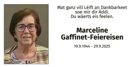 Traueranzeige für Marceline Gaffinet-Feiereisen