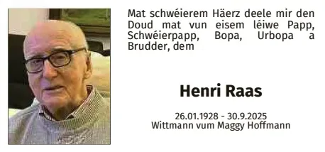 Traueranzeige für Henri Raas