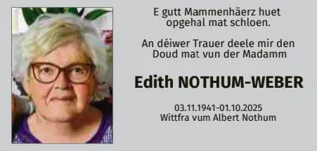 Traueranzeige für Edith Nothum-Weber
