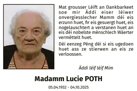 Traueranzeige für Lucie Poth