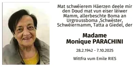 Traueranzeige für Monique Parachini