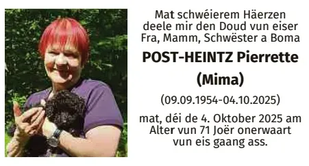 Traueranzeige für Pierrette Post-Heintz