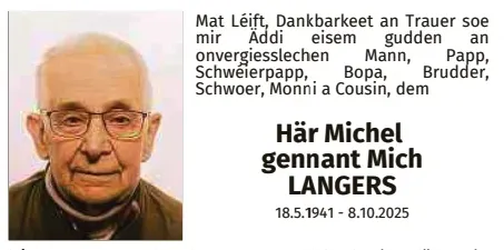 Traueranzeige für Michel Langers
