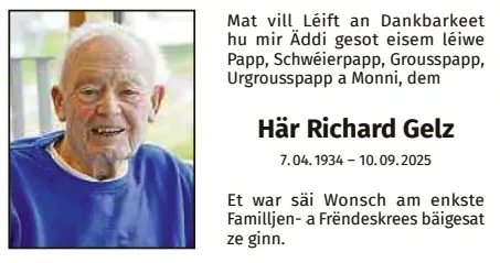 Traueranzeige für Richard Gelz