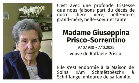 Traueranzeige für Giuseppina Prisco-Sorrentino