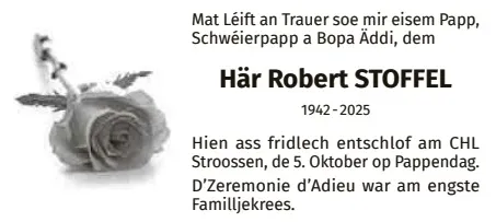 Traueranzeige für Robert Stoffel
