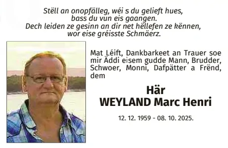 Traueranzeige für Marc Henri Weyland